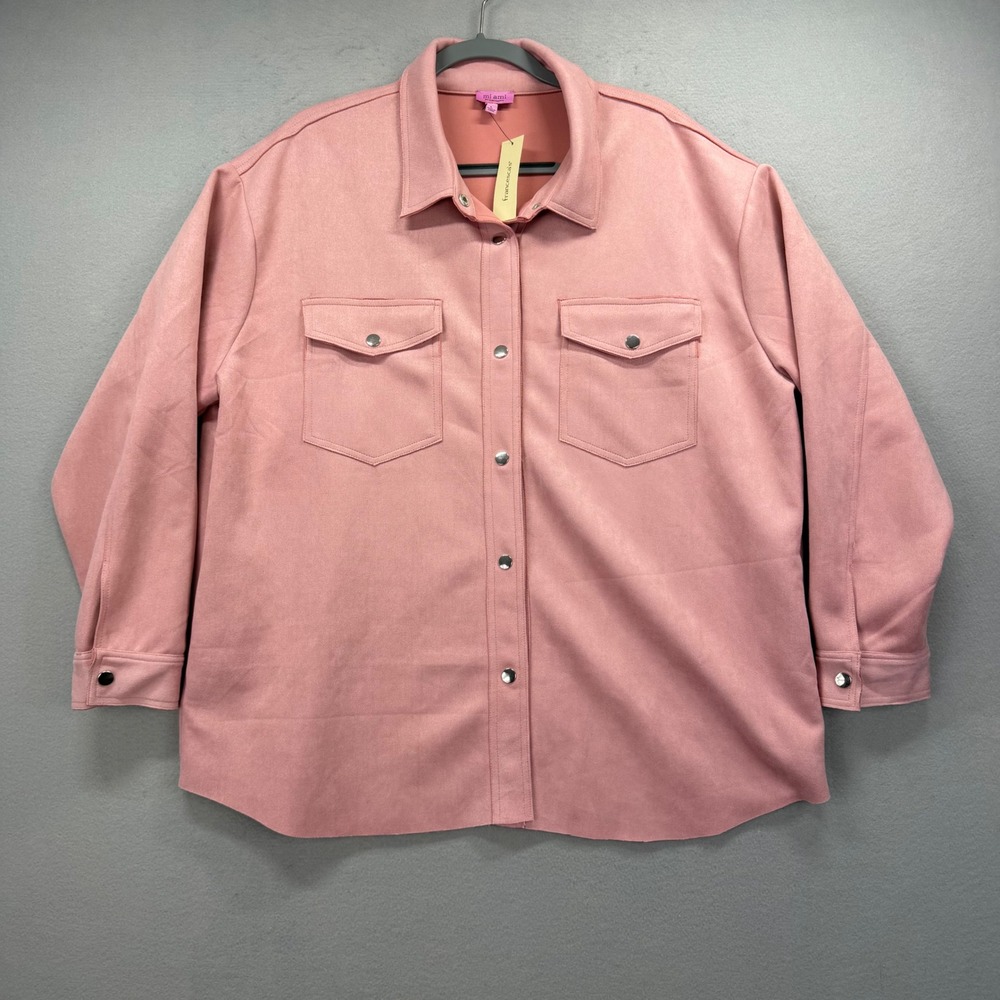Mi Ami Francesca's Jacket‎ Women Large Pink Faux Suede Snap Front Shacket NEW